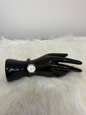 Timex Women's Black Leather Strap Watch with White Dial